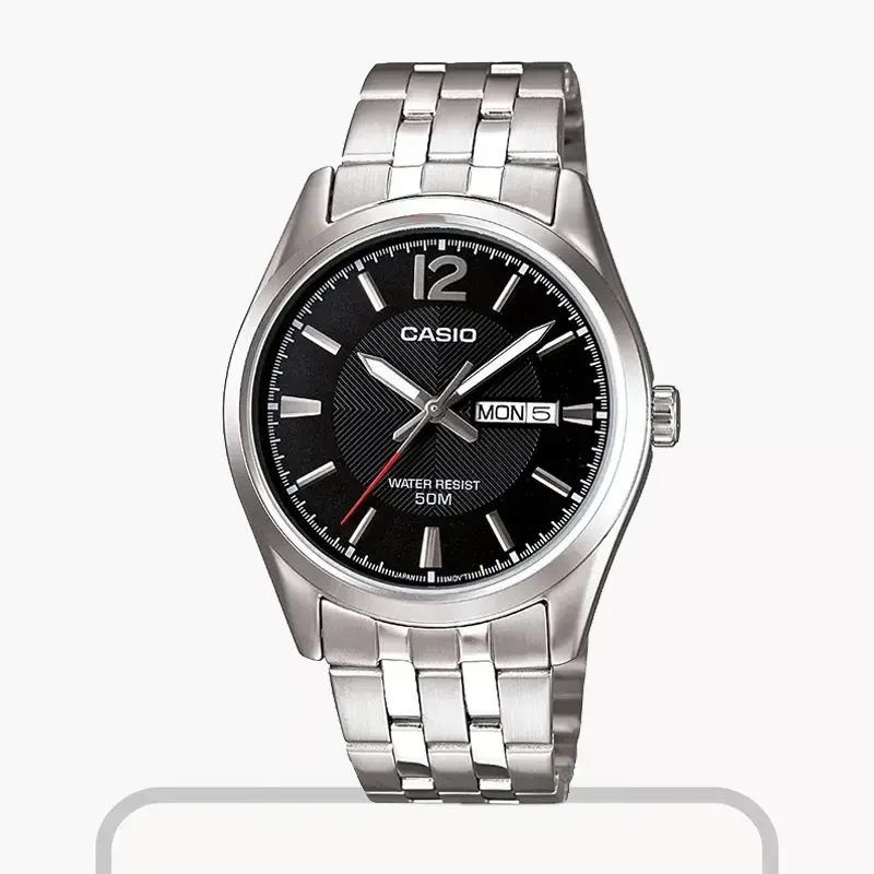 Casio Black Dial Triple-fold Silver Men's Watch- MTP-1335D-1A